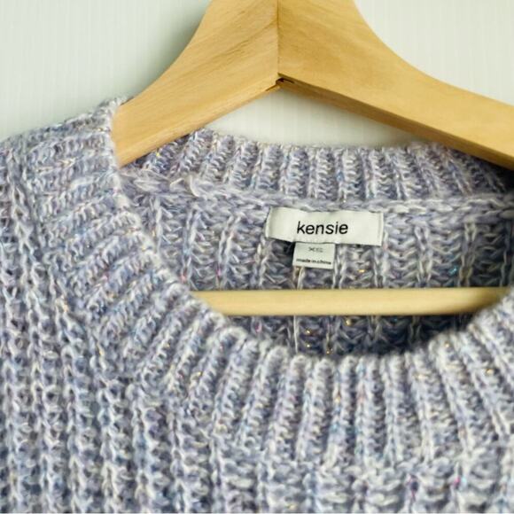 🆕 Kensie know Front long sleeve sweater purple with sparkle thread NWT size XS - Picture 2 of 10